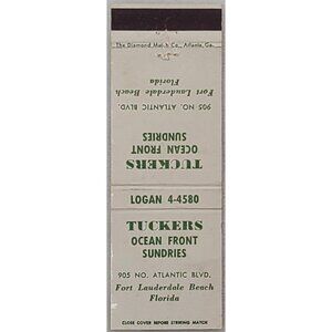 Front Strike Matchbook Cover Tucker's Sundries Fort Lauderdale FL Florida Ocean